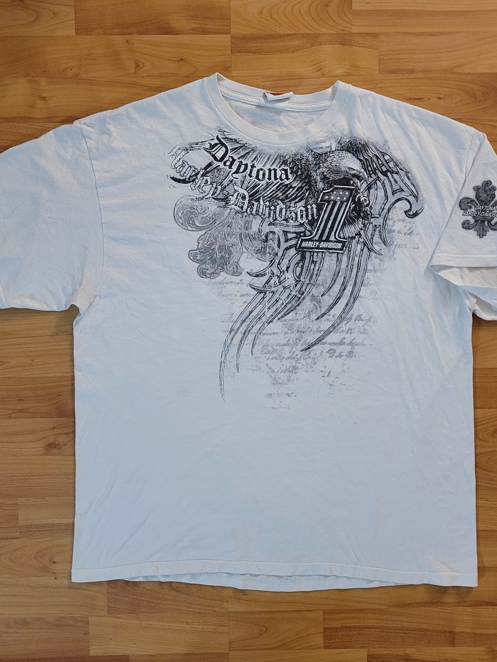Harley-Davidson Y2K 2XL AOP Graphic 2012 White T-shirt Daytona Beach Eagle XXL